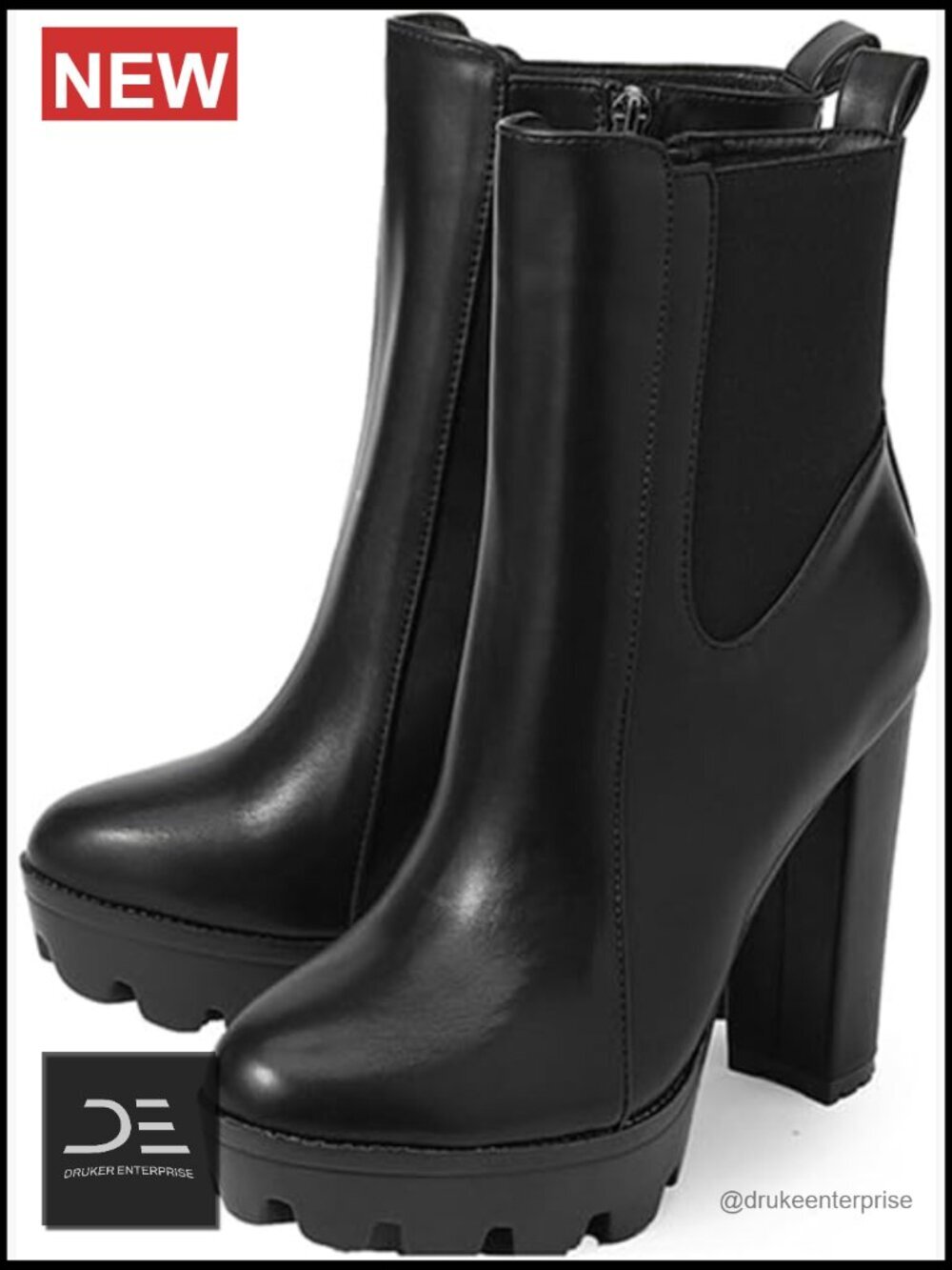4.7" Chunky Heel Combat Ankle Booties with Side Zipper Lug Sole Punk Y2K